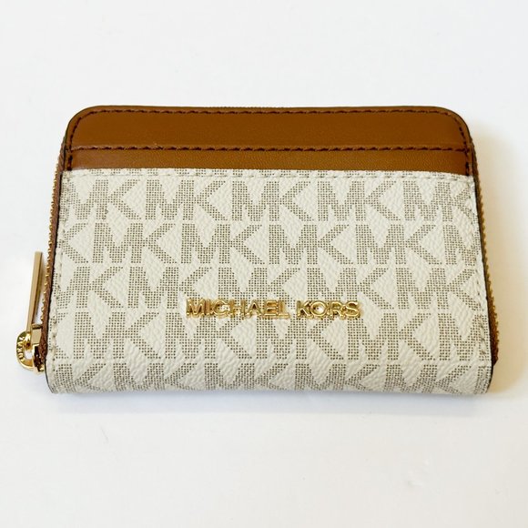 Michael Kors Jet Set Travel Medium Zip Around Card Case Wallet MK Vanilla Brown - Picture 5 of 10